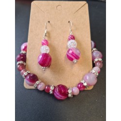 Parure Bracelet et Boucle d'oreilles Eté Rose Unique