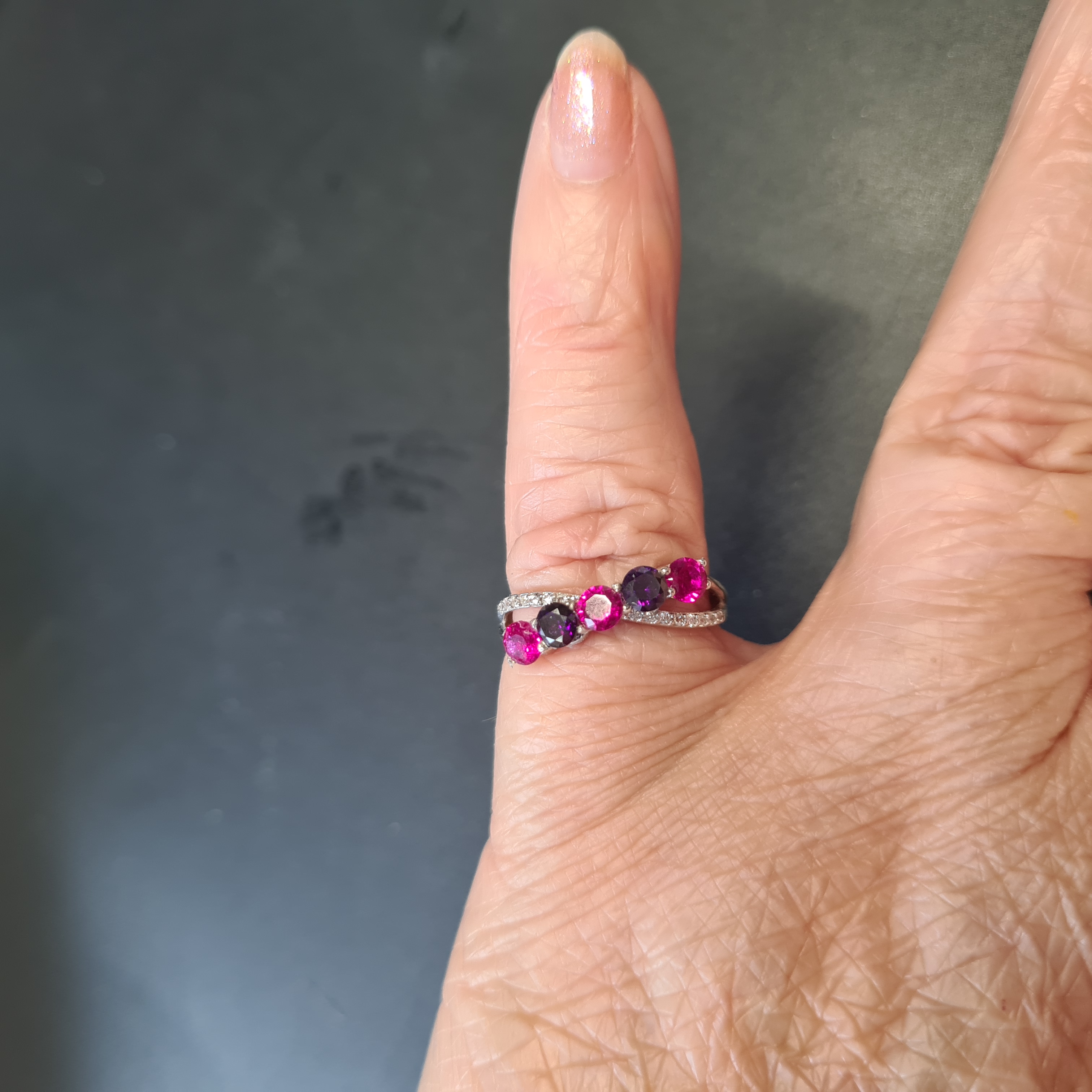 Bague argent Sterling S925 rubis et améthyste